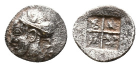Troas, Gargara AR Obol. Circa 500-450 BC. Female head to left, hair bound in sakkos; ΓAP downwards behind neck / Quadripartite incuse square.

Condi...
