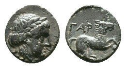 Gargara , Troas. c. late 3rd to early 2nd Century BC. Obv. Laureate head of Apollo right. Rev. Horse galloping right, ΓAP above, grape below. Conditio...