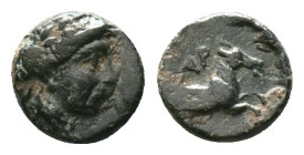 Gargara , Troas. c. late 3rd to early 2nd Century BC. Obv. Laureate head of Apollo right. Rev. Horse galloping right, ΓAP above, grape below. Conditio...