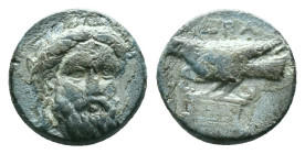 MYSIA. Adramytion. (4th century BC). AE Bronze .Obv: Laureate head of Zeus facing slightly right. Rev: AΔPAMY. Eagle standing left upon altar. Conditi...