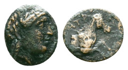 Ionia, Kolophon. ca. 330-325 B.C. AE. Apollodoros, magistrate. Head of Apollo right / KOΛ, AΠOΛΛOΔ, forepart of horse right. Condition: Very Fine

W...