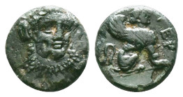 TROAS. Gergis. 4th century BC. AE Laureate head of the sibyl Herophile facing slightly to right, wearing pearl necklace. Rev. ΓEP Sphinx seated right....