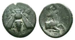 Greek Ionia, Ephesos , AE , Aissides, magistrate Circa 387-295 BC. Obv: Ε-Φ, bee Rev: ΛΙΣΣΙΔΗΣ, stag kneeling left, head right, astragalos above. Cond...