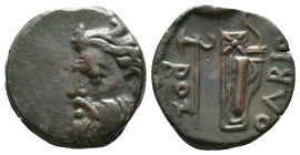 Skythia. Olbia. AE 22. 260-250 BC. Anv.: Horned and bearded head of Borysthenes left. Rev.: ΟΛΒΙΟ, axe and bow in gorytos, monogram to left. Ae. Condi...