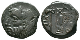Skythia. Olbia. AE 22. 260-250 BC. Anv.: Horned and bearded head of Borysthenes left. Rev.: ΟΛΒΙΟ, axe and bow in gorytos, monogram to left. Ae. Condi...