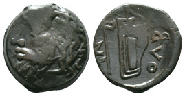 Skythia. Olbia. AE 22. 260-250 BC. Anv.: Horned and bearded head of Borysthenes left. Rev.: ΟΛΒΙΟ, axe and bow in gorytos, monogram to left. Ae. Condi...
