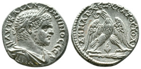 Caracalla AR Tetradrachm of Tyre, Phoenicia. AD 213-7. ΑΥΤ ΚΑΙ ΑΝΤWΝΙΝΟC CΕ, laureate and cuirassed bust right / ΔΗΜΑΡX ΕX ΥΠΑΤΟC ΤΟ Δ, eagle standing...