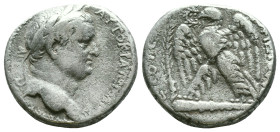 Vespasian AR Tetradrachm of Antioch, Seleucis and Pieria. Dated 'New Holy Year' 2, AD 69/70. AYTOKPA•KAICA•OYECΠACIANOY, laureate head right / ETOYC N...