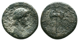 LYDIA. Thyateira. Nero (54-68). Ae Bronze, Obv: NEPΩN KΛAVΔIOC KAICAP CEBA. Draped bust right. Rev: ΘYATEIPHNΩN. Double axe. Reference : Condition: Ve...