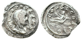 DIVA PAULINA, wife of Maximinus I. 235-238 AD. AR Denarius. DIVA PAVLINA, veiled and draped bust right / CONSECRATIO, Paulina, holding sceptre and rai...