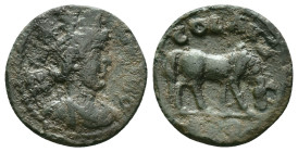 TROAS. Alexandria. Pseudo-autonomous. Time of Trebonianus Gallus (251-253). Ae As. Obv: COL TROAS. Turreted and draped bust of Tyche right; to left, A...
