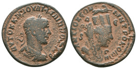 Philip II (247-249). Seleucis and Pieria, Antioch. Æ. Laureate, draped and cuirassed bust of Philip r. R/ Turreted, draped and veiled bust of Tyche r....
