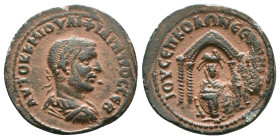 Mesopotamia, Nisibis. Philip I. A.D. 244-249. AE. Laureate, draped and cuirassed bust of Philip I right Rev: Statue of Tyche seated facing within tetr...