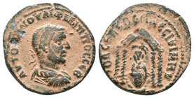 Mesopotamia, Nisibis. Philip I. A.D. 244-249. AE. Laureate, draped and cuirassed bust of Philip I right Rev: Statue of Tyche seated facing within tetr...