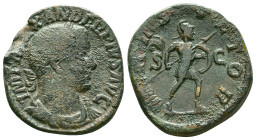 Severus Alexander. Sestertius. 226 d.C. Rome. (Ric-442 variante). Rev.: PM TR P V COS II P P / S - C. Mars advancing right, holding spear with his rig...