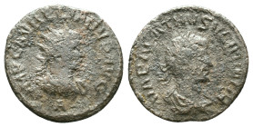 Aurelian, with Vabalathus. AD 270-275. AR Antoninianus Antioch mint, Radiate and cuirassed bust of Aurelian right; Z below Laureate, draped, and cuira...