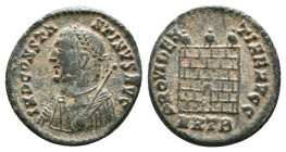 Constantine I. A.D. 307/10-337. Æ follis. Heraclea, A.D. 317. IMP CONSTA-NTINVS AVG, laureate bust of Constantine I left, wearing imperial mantle, hol...