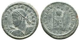 Crispus as caesar (316-326), Treveri, AE follis. Obv: IVL CRISPVS NOB CAES, laureate and cuirassed bust of Crispus to right, with shield and spear. Re...