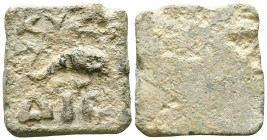 Lead Square Coin (Possibly a Token or Tessera) with Dolphin Reference : Condition: Very Fine 

Weight: 39,1 gr. Diameter: 34,1 mm