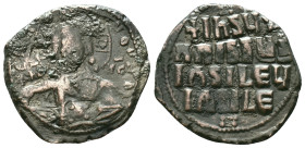Anonymous. Class A2. Time of Basil II and Constantine VIII (1020-1028). AE follis . Constantinople. Obv: +EMMA-NOVHΛ, bust of Christ facing, wearing n...