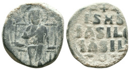ANONYMOUS FOLLIS. Class D. Time of Constantine IX (Circa 1042-1055). Follis. Constantinople. Obv: IC - XC. Christ, nimbate, seated facing on throne, h...