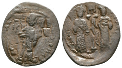 CONSTANTINE X DUCAS with EUDOCIA (1059-1067). Follis. Constantinople. Obv: + ЄMMANOVHΛ / IC - XC. Christ Pantokrator standing facing on footstool. Rev...