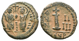 Justin II and Sophia AE Decanummium. Antioch Theopolis.
"Repatinated"

Reference : Condition: Very Fine

Weight: 3,21 gr. Diameter: 17,7 mm
