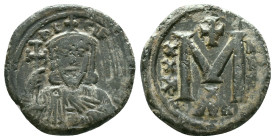 Leo V, the Armenian AD 813-820. Constantinople Follis Æ. LEON bASIL, crowned and cuirassed bust facing with short beard, holding cross potent and akak...