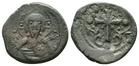 ANONYMOUS FOLLES. Class I. Attributed to Nicephorus III Botaniates (1078-1081). Obv: IC - XC. Facing bust of Christ Pantokrator. Rev: Latin cross, wit...