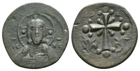 ANONYMOUS FOLLES. Class I. Attributed to Nicephorus III Botaniates (1078-1081). Obv: IC - XC. Facing bust of Christ Pantokrator. Rev: Latin cross, wit...