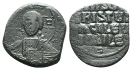 Anonymous. Class A2. Time of Basil II and Constantine VIII (1020-1028). AE follis . Constantinople. Obv: +EMMA-NOVHΛ, bust of Christ facing, wearing n...