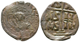ANONYMOUS FOLLES. Class B. Attributed to Romanus III (1028-1034). Obv: + EMMA NOVHΛ / IC - XC. Bust of Christ facing, holding book of Gospels and wear...