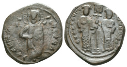 CONSTANTINE X DUCAS with EUDOCIA (1059-1067). Follis. Constantinople. Obv: + ЄMMANOVHΛ / IC - XC. Christ Pantokrator standing facing on footstool. Rev...