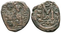 Justin II with Sophia (565-578 AD).Constantinople AE Follis Reference : Condition: Very Fine 

Weight: 12,9 gr. Diameter: 28,3 mm