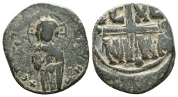 ANONYMOUS FOLLES. Class B. Attributed to Romanus III (1028-1034). Obv: + EMMA NOVHΛ / IC - XC. Bust of Christ facing, holding book of Gospels and wear...