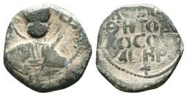 Antioch, Tancred, Æ Follis, first type, facing bust of St Peter (patron saint of Antioch), right hand raised in benediction, in left field Ο / ΠΕ, rev...