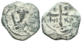 Antioch, Tancred, Æ Follis, first type, facing bust of St Peter (patron saint of Antioch), right hand raised in benediction, in left field Ο / ΠΕ, rev...
