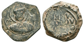 Antioch, Tancred, Æ Follis, first type, facing bust of St Peter (patron saint of Antioch), right hand raised in benediction, in left field Ο / ΠΕ, rev...