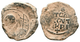 Antioch. Tancred. Regent, 1101-1112. Æ Follis . Second type. Facing armored bust, holding upraised sword; cross of four pellets above / Cross with fle...