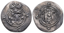 Sasanian Empire (224–651 CE)Silver Drahm AR Khosrow II (Parviz) Circa 590–628 CE Reference: Condition: Very Fine

Weight: 3,86 gr. Diameter: 30,4 mm...