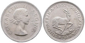 South Africa, Elizabeth II (1952-61), silver Crown of Five Shillings, 1953, Coronation issue, laureate head right, Latin legend and toothed border sur...