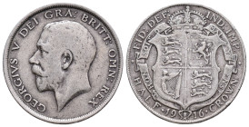 UNITED KINGDOM. George V, 1910-36. Silver halfcrown, 1916. Royal Mint. Bare head of King George V facing left; B.M. below; around, GEORGIVS V DEI GRA:...
