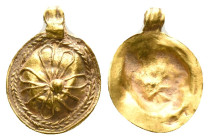 Roman Gold Pendant AU 1st - 3rd century AD Reference: Condition: Very Fine

Weight: 0,63 gr. Diameter: 15,3 mm