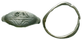 Crusaders silver ring, dating to the 13th century A.D. The eye-shaped bezel is engraved with decorations, Reference: Condition: Very Fine

Weight: 2...