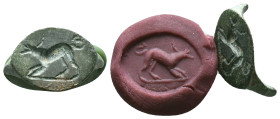 Bronze Seal Ring with Intaglio of a Leaping Deer Reference: Condition: Very Fine

Weight:2,95 gr. Diameter:20,0 mm