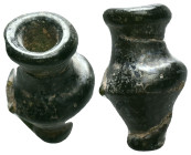 Miniature Ancient Glass Vessel,Crafted from dark green to black glass, possibly free-blown. Roman Imperial period (1st–3rd century CE) Reference: Cond...