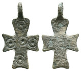Medieval Bronze Cross Pendant.ca. 9th–12th century CE Reference: Condition: Very Fine

Weight: 2,38 gr. Diameter: 28,5 mm