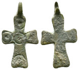 Medieval Bronze Cross Pendant.ca. 9th–12th century CE Reference: Condition: Very Fine

Weight: 1,41 gr. Diameter: 27,0 mm