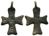 Medieval Bronze Cross Pendant.ca. 9th–12th century CE Reference: Condition: Very Fine

Weight:3,28 gr. Diameter:28,5 mm