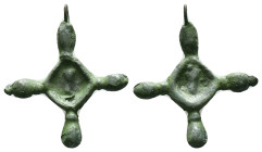 Medieval Bronze Cross Pendant (Lozenge-shaped Center)10th–12th century CE Reference: Condition: Very Fine

Weight: 1,70 gr. Diameter: 25,0 mm